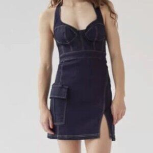 UO Urban Outfitters Medium Dark Denim Halter Mini Dress